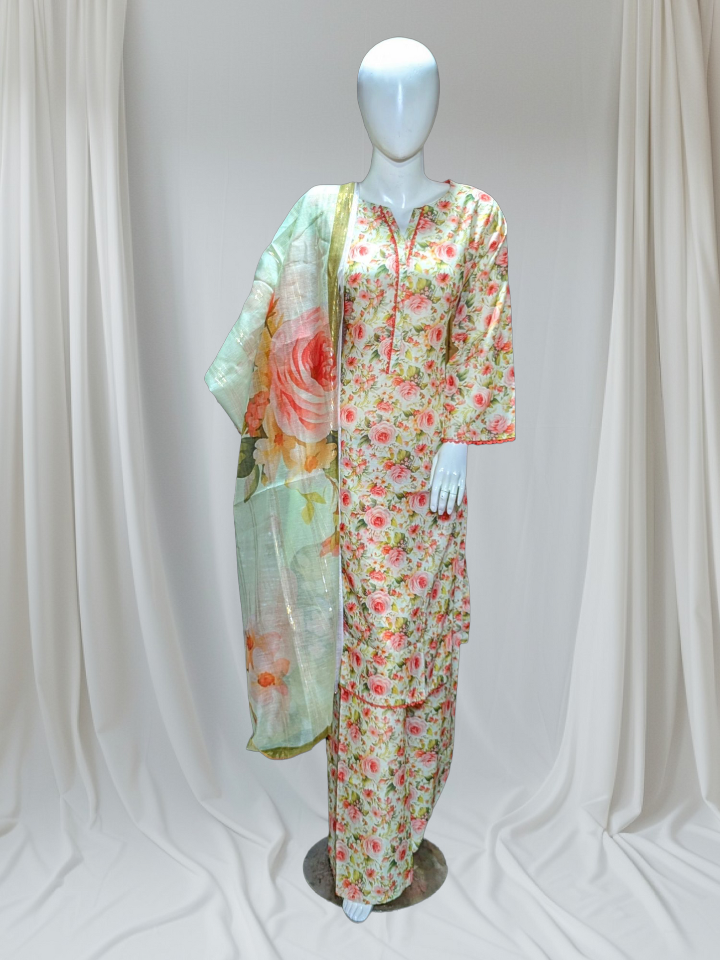 Stitched Swiss Lawn 3 Piece with Diamond Duppata & Plazo