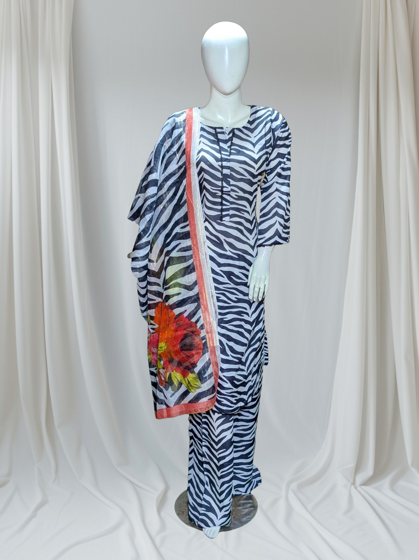 Stitched Swiss Lawn 3 Piece with Diamond Duppata & Plazo